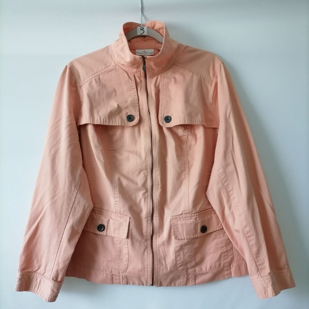 Studio Works Women's Peach Chino Fabric Full Zip Front Jacket Plus Size 2X